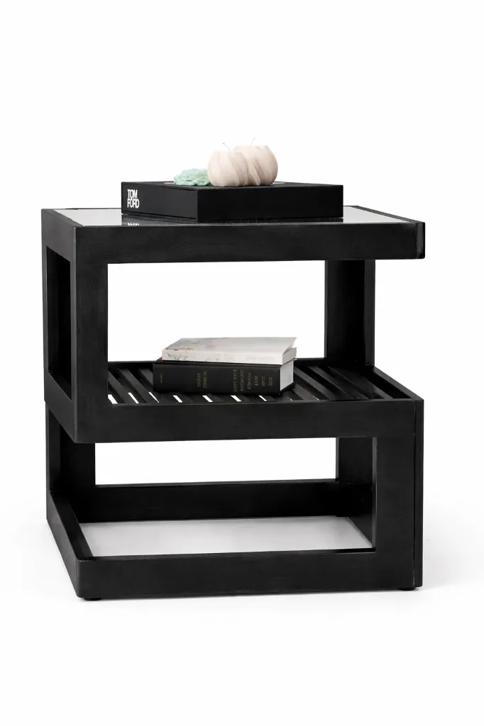 Sleek black end table design.webp